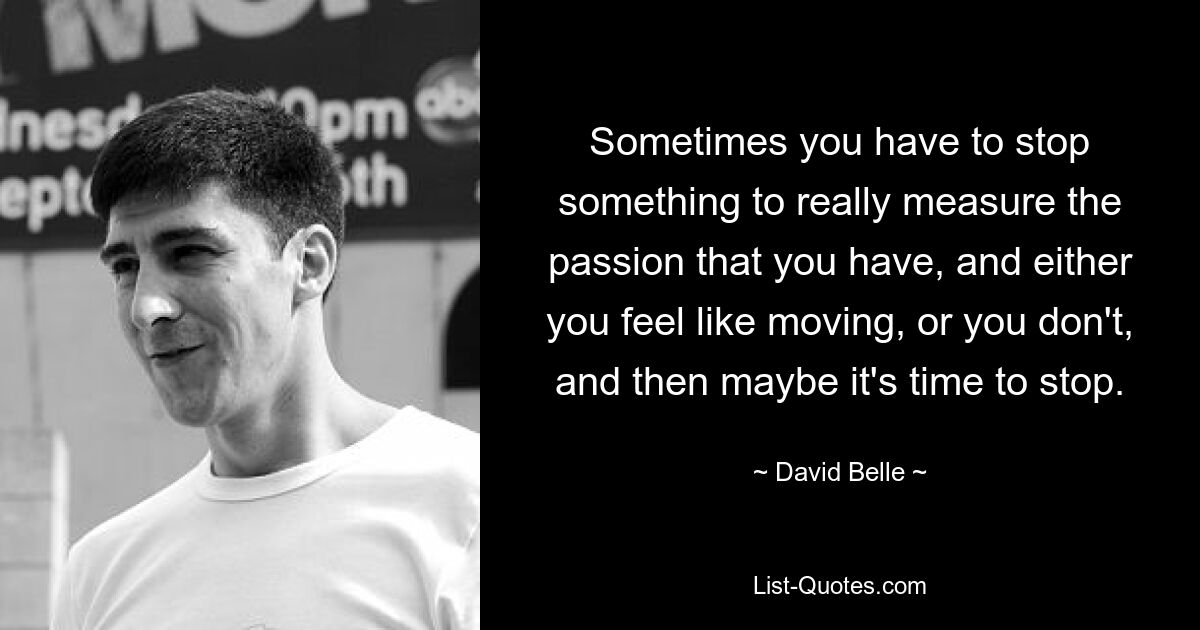 Sometimes you have to stop something to really measure the passion that you have, and either you feel like moving, or you don't, and then maybe it's time to stop. — © David Belle