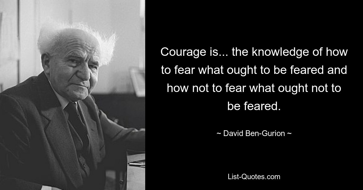 Courage is... the knowledge of how to fear what ought to be feared and how not to fear what ought not to be feared. — © David Ben-Gurion