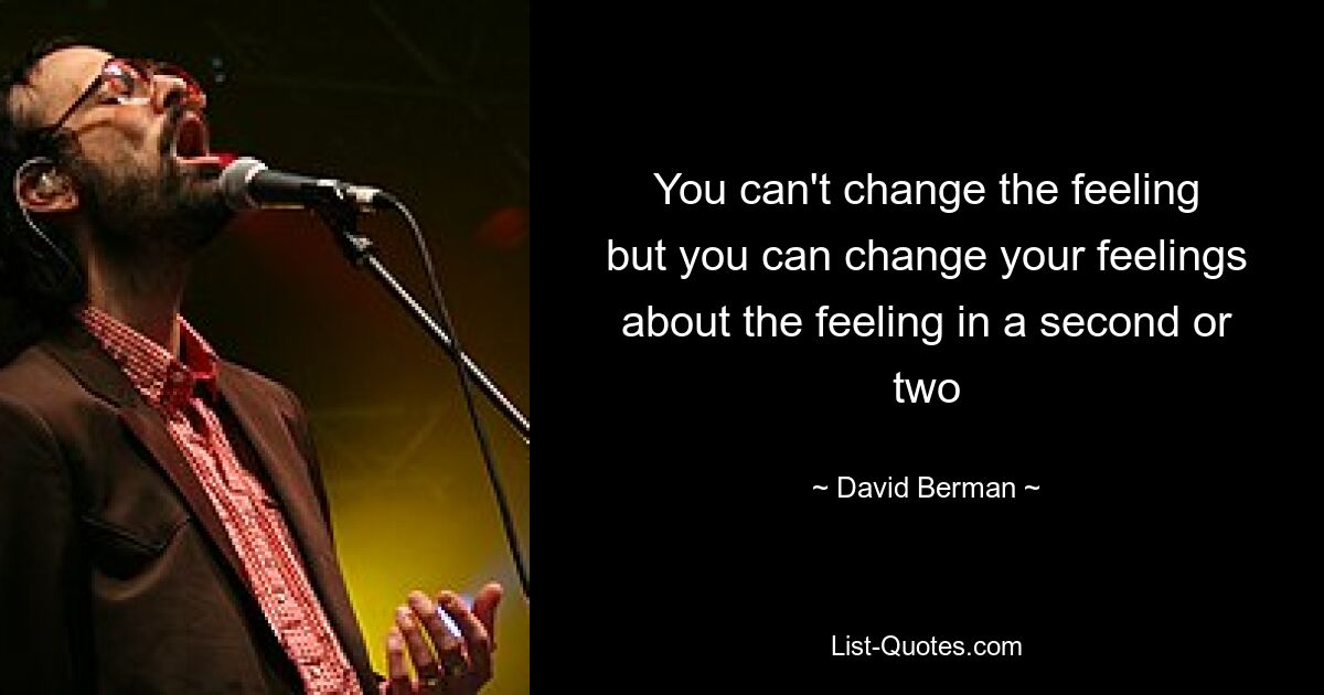 You can't change the feeling
but you can change your feelings about the feeling in a second or two — © David Berman