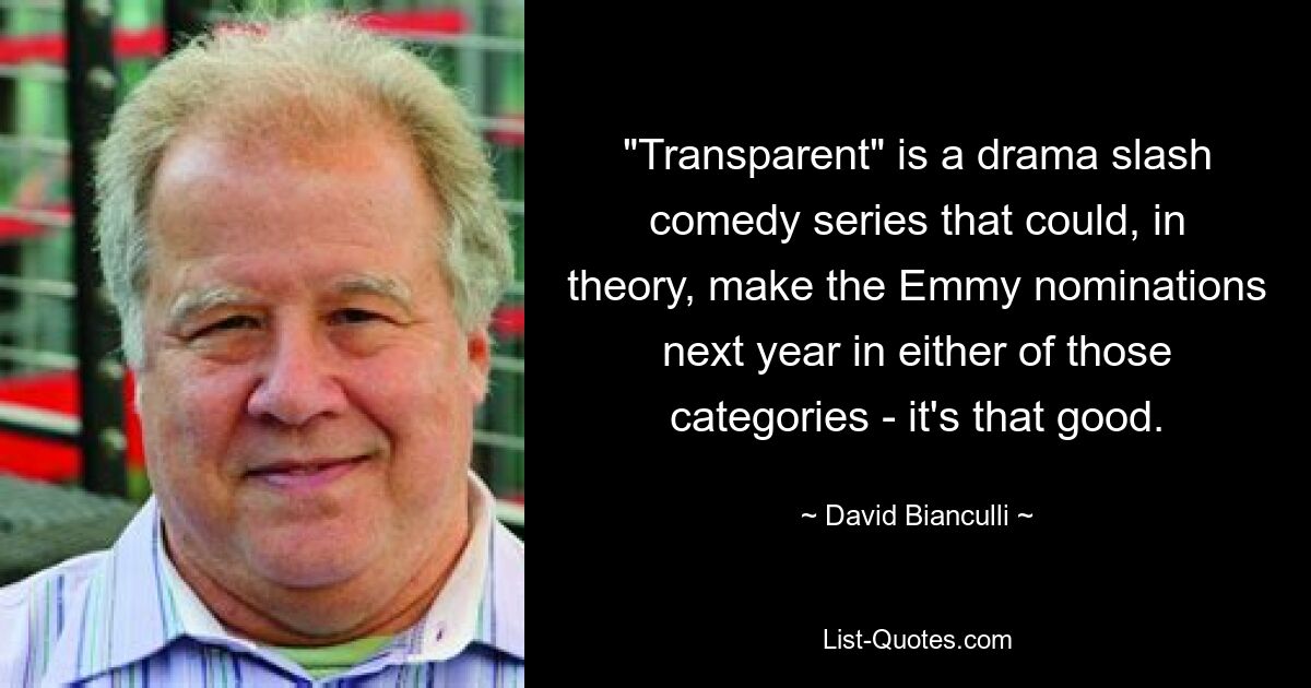 "Transparent" is a drama slash comedy series that could, in theory, make the Emmy nominations next year in either of those categories - it's that good. — © David Bianculli