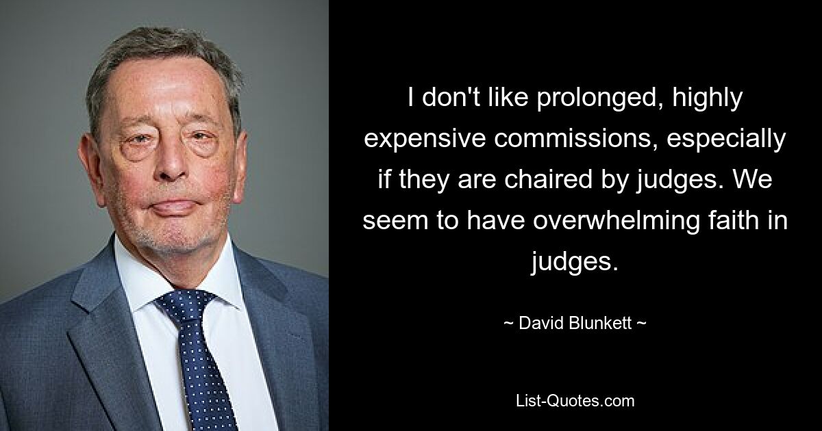 I don't like prolonged, highly expensive commissions, especially if they are chaired by judges. We seem to have overwhelming faith in judges. — © David Blunkett