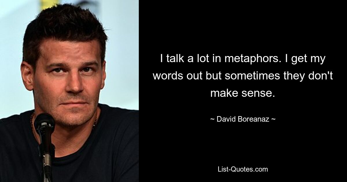 I talk a lot in metaphors. I get my words out but sometimes they don't make sense. — © David Boreanaz