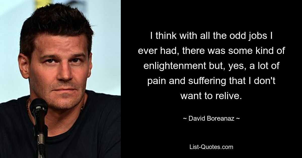 I think with all the odd jobs I ever had, there was some kind of enlightenment but, yes, a lot of pain and suffering that I don't want to relive. — © David Boreanaz