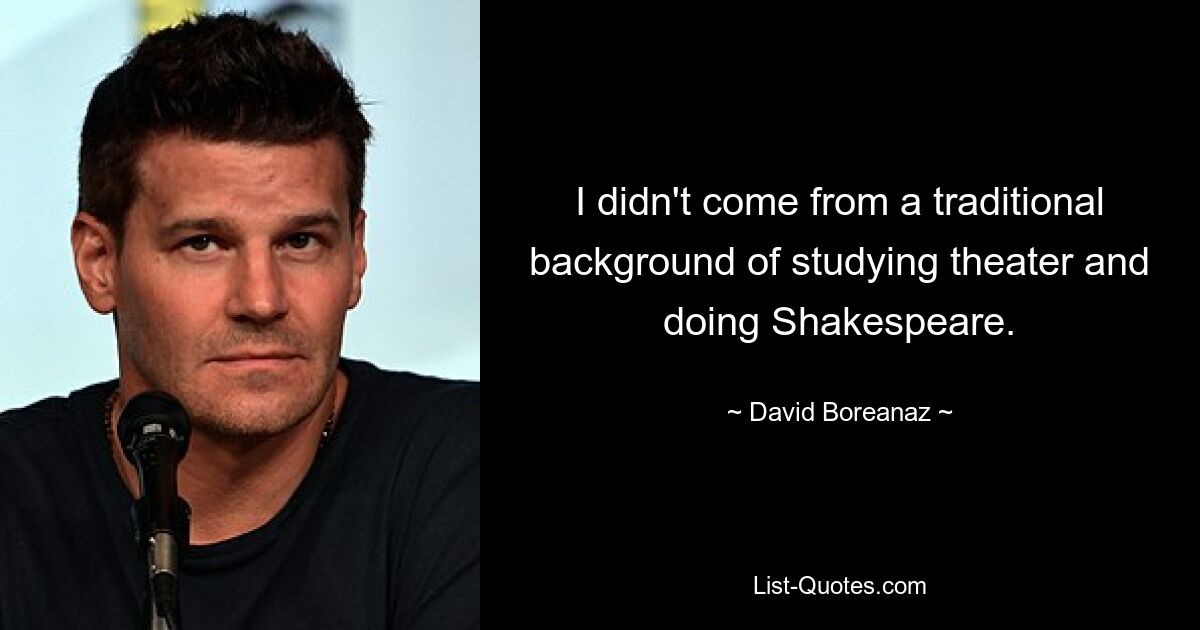 I didn't come from a traditional background of studying theater and doing Shakespeare. — © David Boreanaz