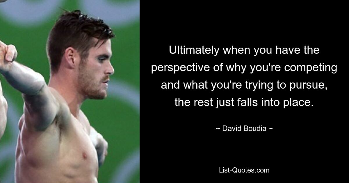 Ultimately when you have the perspective of why you're competing and what you're trying to pursue, the rest just falls into place. — © David Boudia