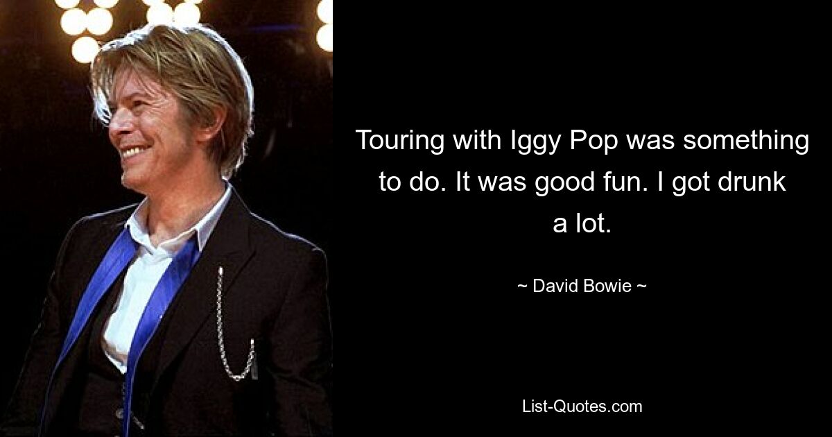 Touring with Iggy Pop was something to do. It was good fun. I got drunk a lot. — © David Bowie