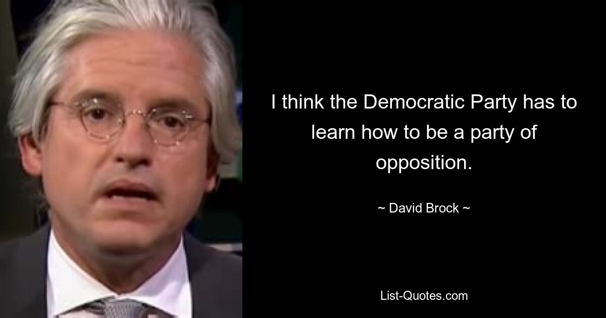 I think the Democratic Party has to learn how to be a party of opposition. — © David Brock