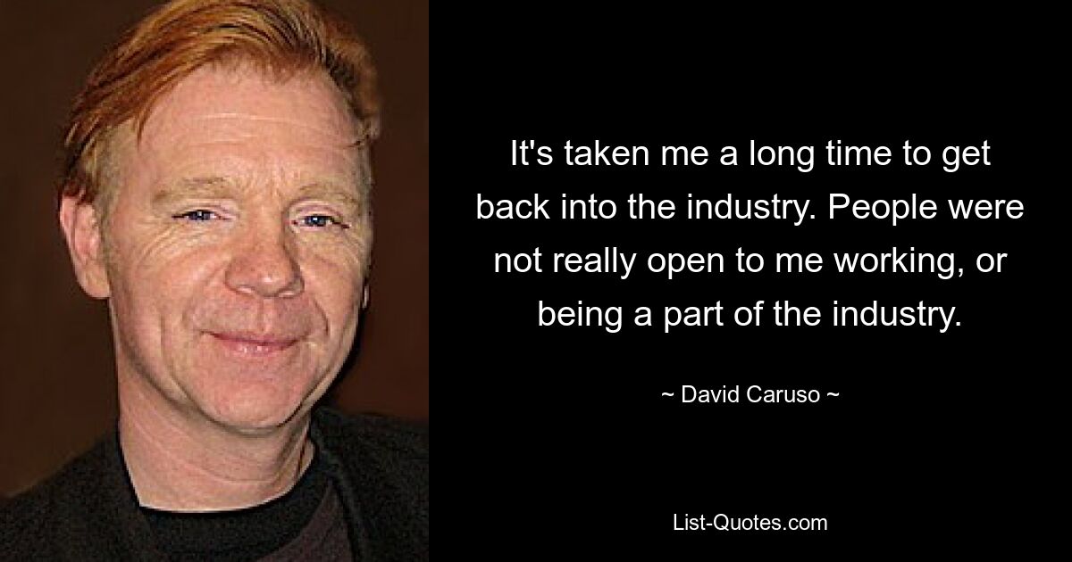 It's taken me a long time to get back into the industry. People were not really open to me working, or being a part of the industry. — © David Caruso