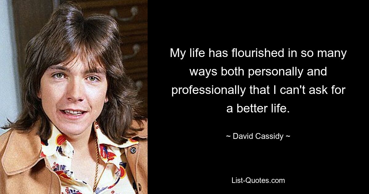 My life has flourished in so many ways both personally and professionally that I can't ask for a better life. — © David Cassidy