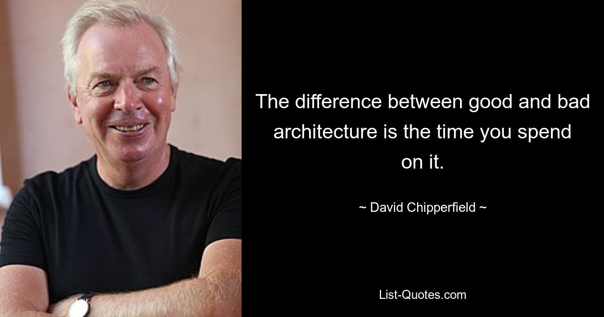 The difference between good and bad architecture is the time you spend on it. — © David Chipperfield