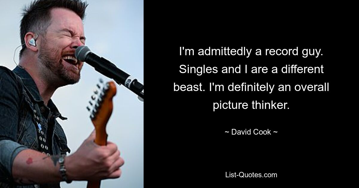 Ich bin zugegebenermaßen ein Plattentyp. Singles und ich sind ein anderes Biest. Ich bin definitiv ein Gesamtbilddenker. — © David Cook 