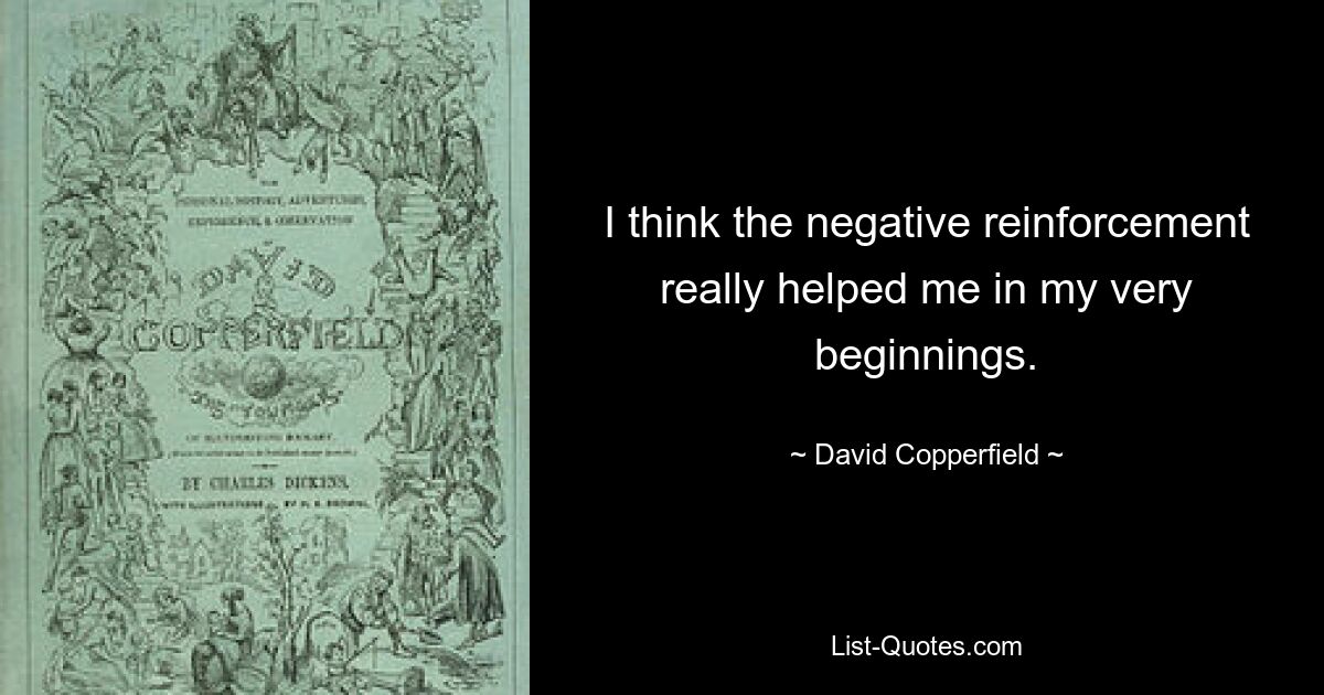 I think the negative reinforcement really helped me in my very beginnings. — © David Copperfield