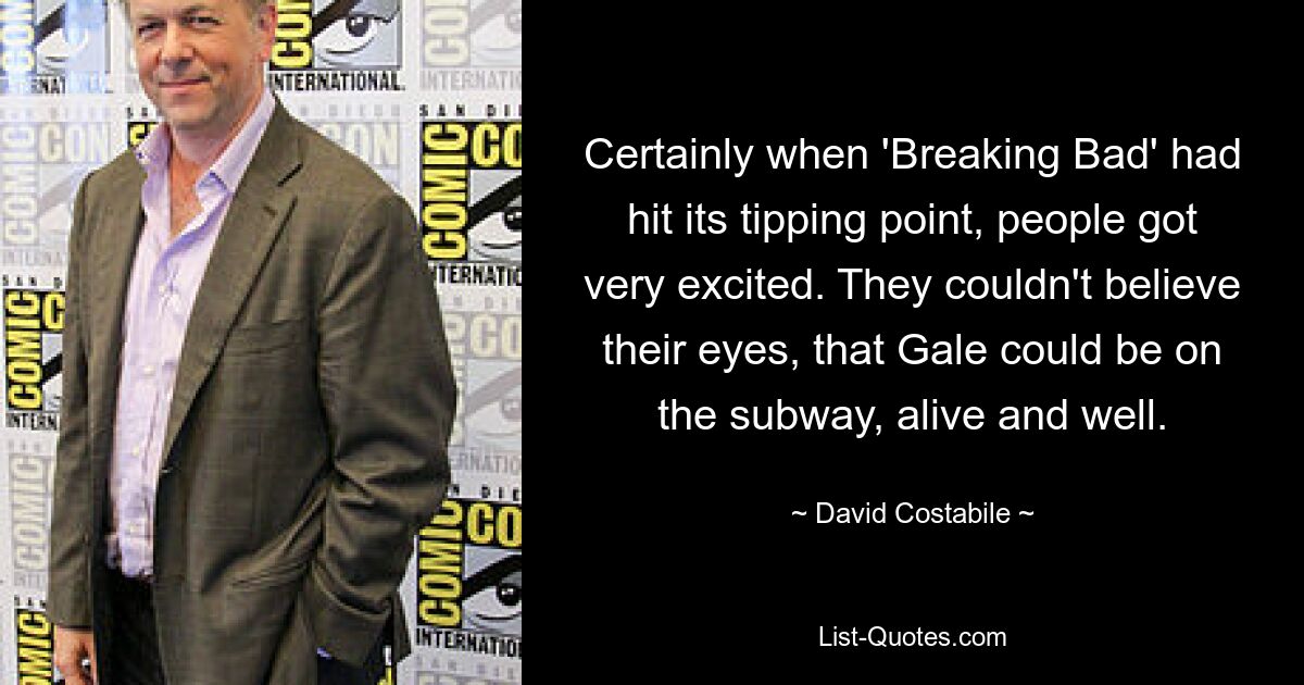 Certainly when 'Breaking Bad' had hit its tipping point, people got very excited. They couldn't believe their eyes, that Gale could be on the subway, alive and well. — © David Costabile