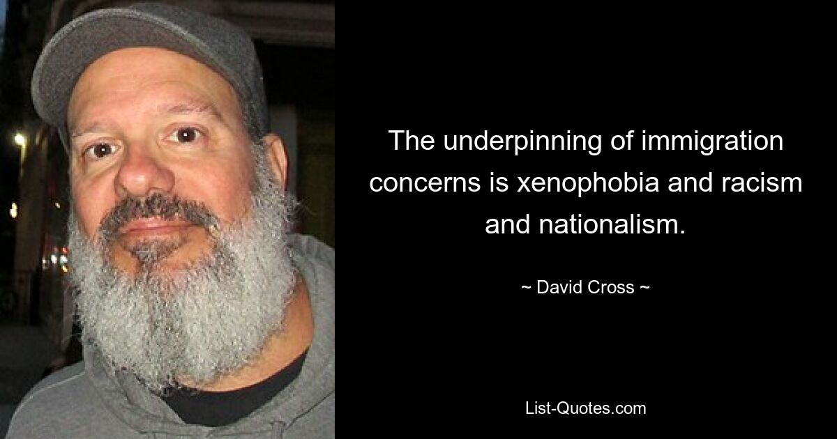 The underpinning of immigration concerns is xenophobia and racism and nationalism. — © David Cross