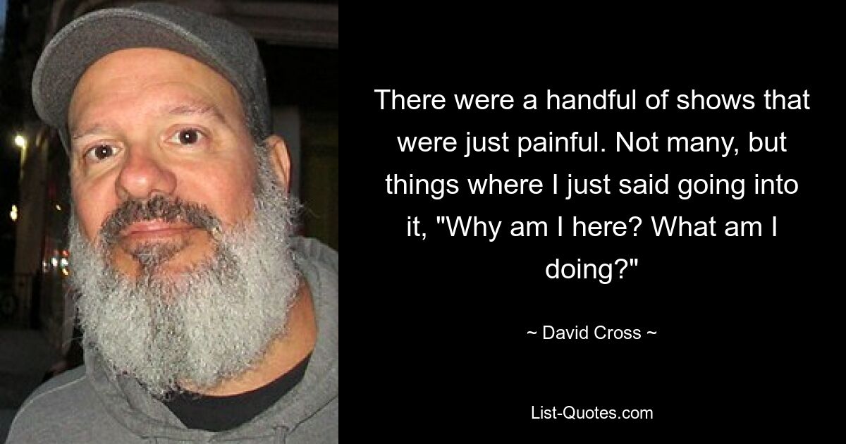 There were a handful of shows that were just painful. Not many, but things where I just said going into it, "Why am I here? What am I doing?" — © David Cross