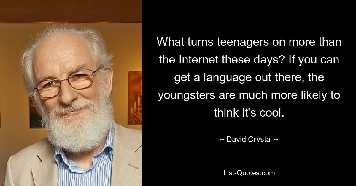 What turns teenagers on more than the Internet these days? If you can get a language out there, the youngsters are much more likely to think it's cool. — © David Crystal