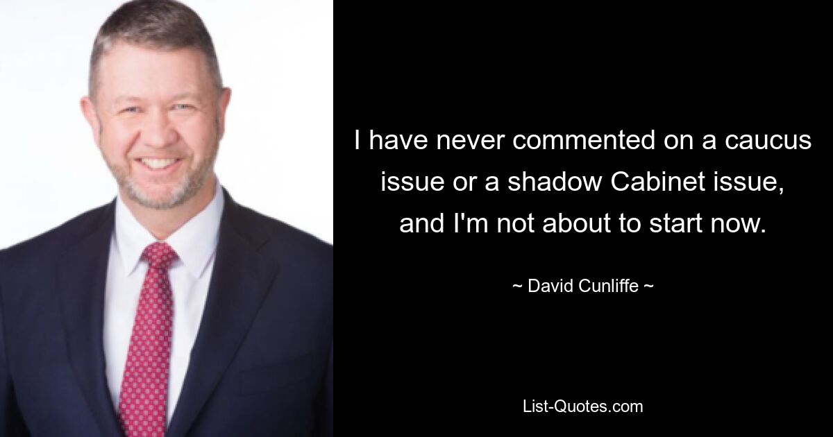 I have never commented on a caucus issue or a shadow Cabinet issue, and I'm not about to start now. — © David Cunliffe