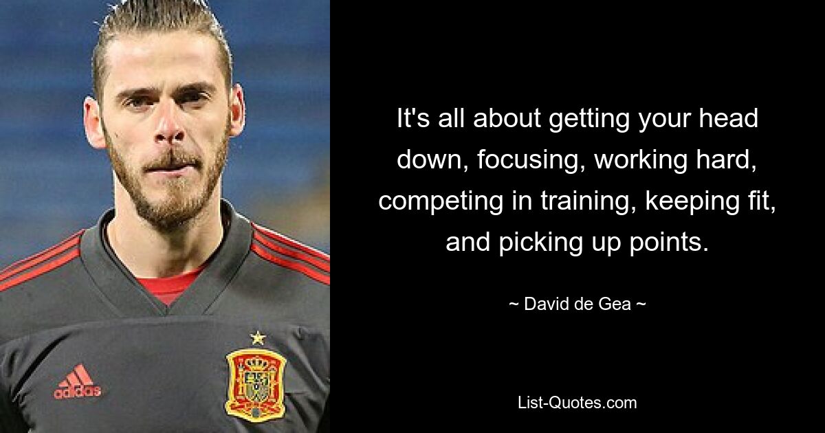 It's all about getting your head down, focusing, working hard, competing in training, keeping fit, and picking up points. — © David de Gea