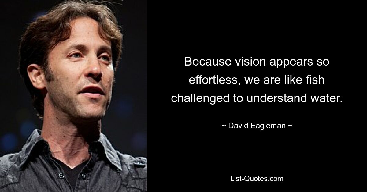 Because vision appears so effortless, we are like fish challenged to understand water. — © David Eagleman