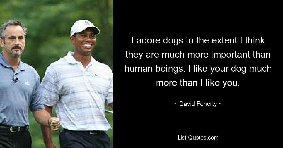 I adore dogs to the extent I think they are much more important than human beings. I like your dog much more than I like you. — © David Feherty