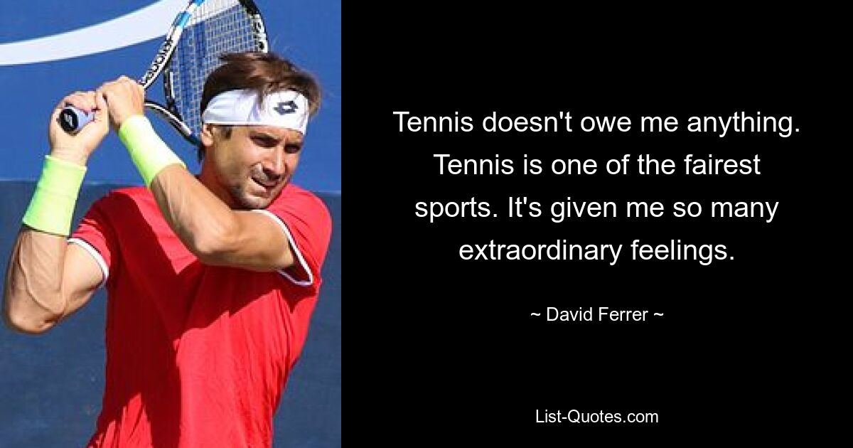 Tennis doesn't owe me anything. Tennis is one of the fairest sports. It's given me so many extraordinary feelings. — © David Ferrer