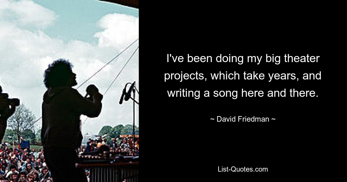 I've been doing my big theater projects, which take years, and writing a song here and there. — © David Friedman