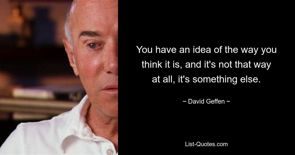 You have an idea of the way you think it is, and it's not that way at all, it's something else. — © David Geffen