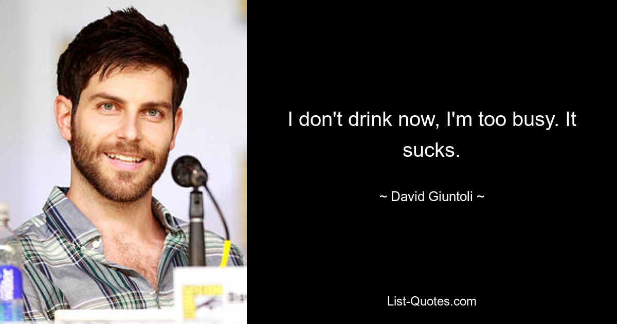 I don't drink now, I'm too busy. It sucks. — © David Giuntoli