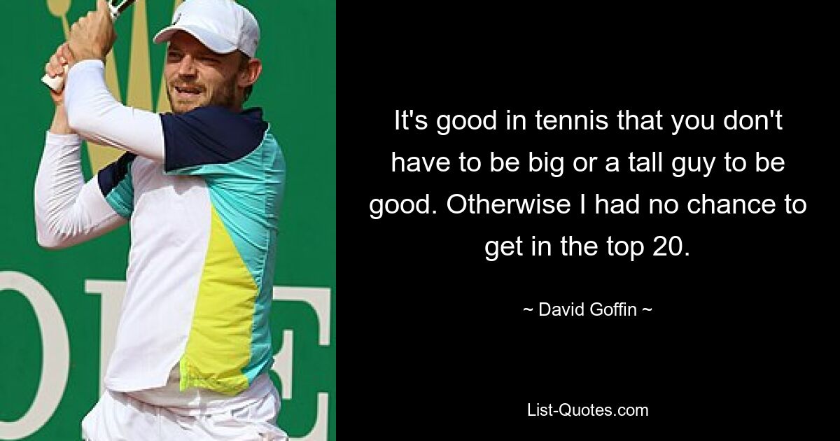 It's good in tennis that you don't have to be big or a tall guy to be good. Otherwise I had no chance to get in the top 20. — © David Goffin