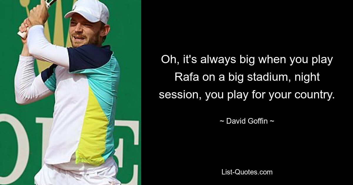 Oh, it's always big when you play Rafa on a big stadium, night session, you play for your country. — © David Goffin