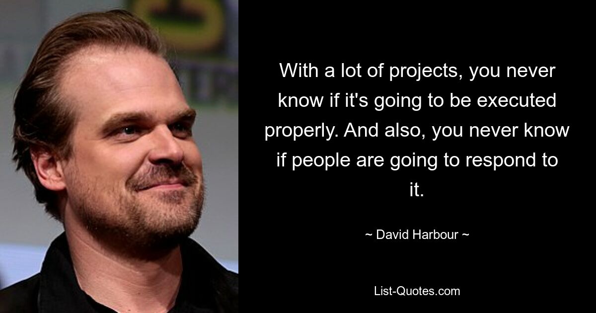 With a lot of projects, you never know if it's going to be executed properly. And also, you never know if people are going to respond to it. — © David Harbour