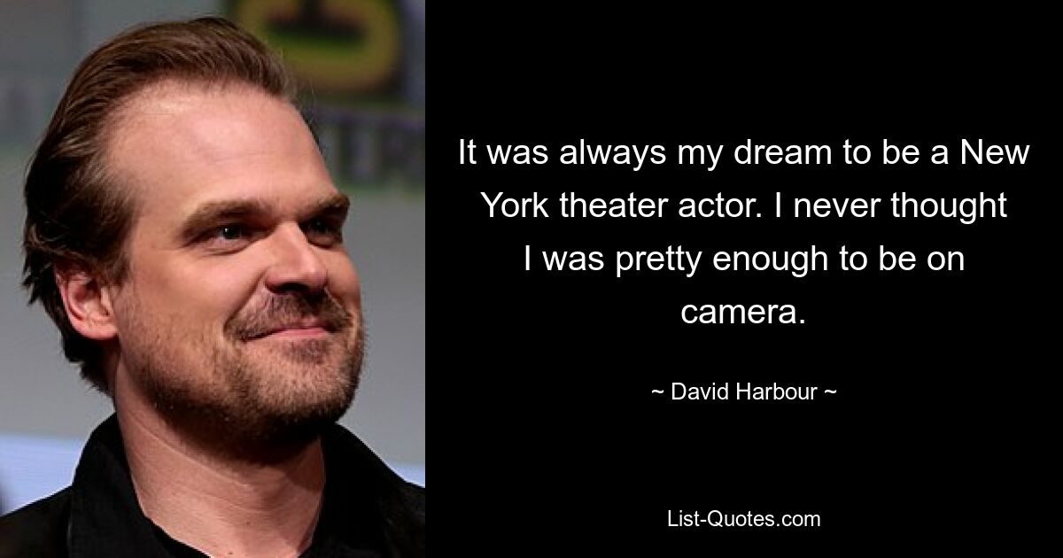 It was always my dream to be a New York theater actor. I never thought I was pretty enough to be on camera. — © David Harbour