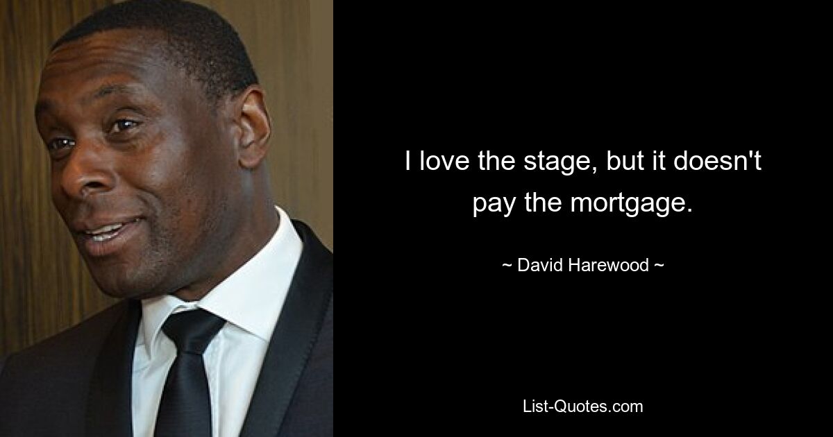 I love the stage, but it doesn't pay the mortgage. — © David Harewood