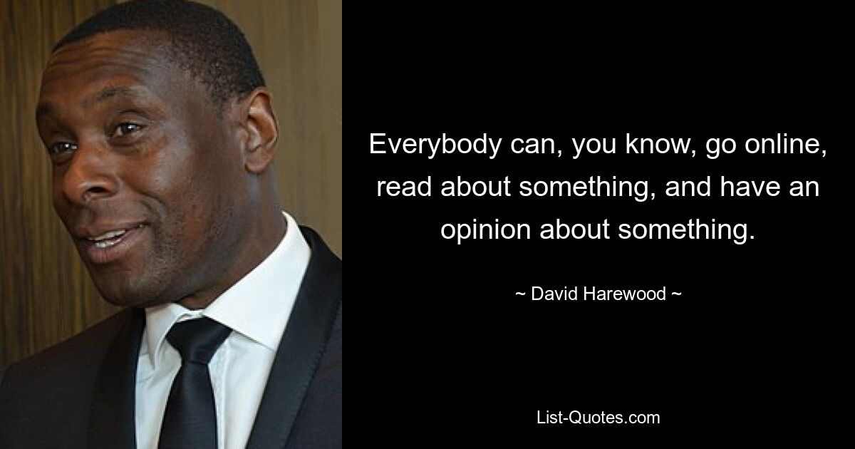 Everybody can, you know, go online, read about something, and have an opinion about something. — © David Harewood