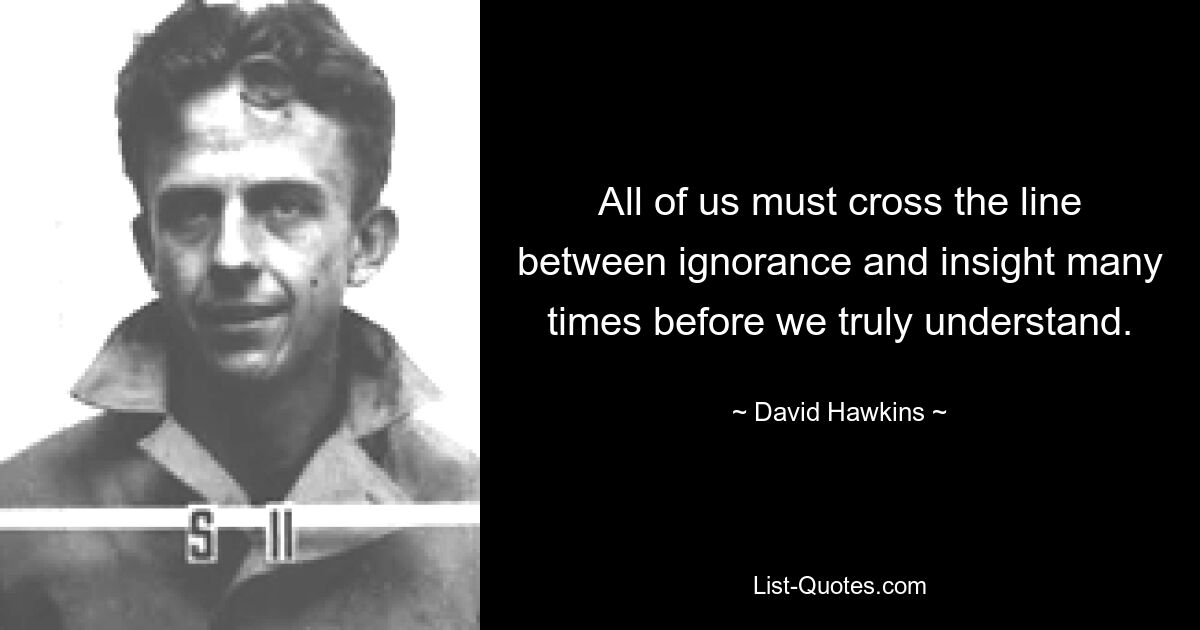 All of us must cross the line between ignorance and insight many times before we truly understand. — © David Hawkins