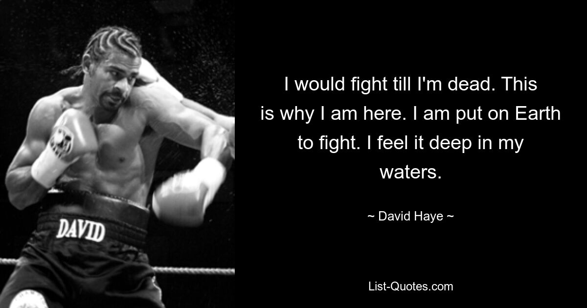 I would fight till I'm dead. This is why I am here. I am put on Earth to fight. I feel it deep in my waters. — © David Haye