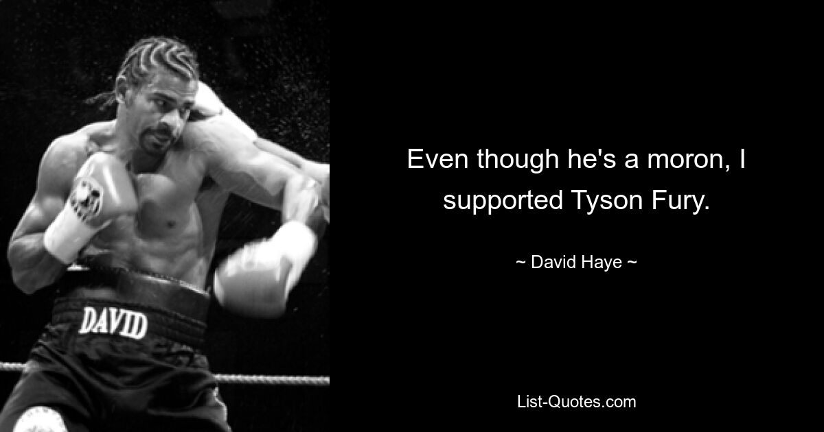 Even though he's a moron, I supported Tyson Fury. — © David Haye