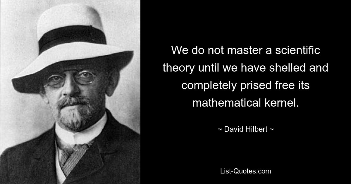 We do not master a scientific theory until we have shelled and completely prised free its mathematical kernel. — © David Hilbert