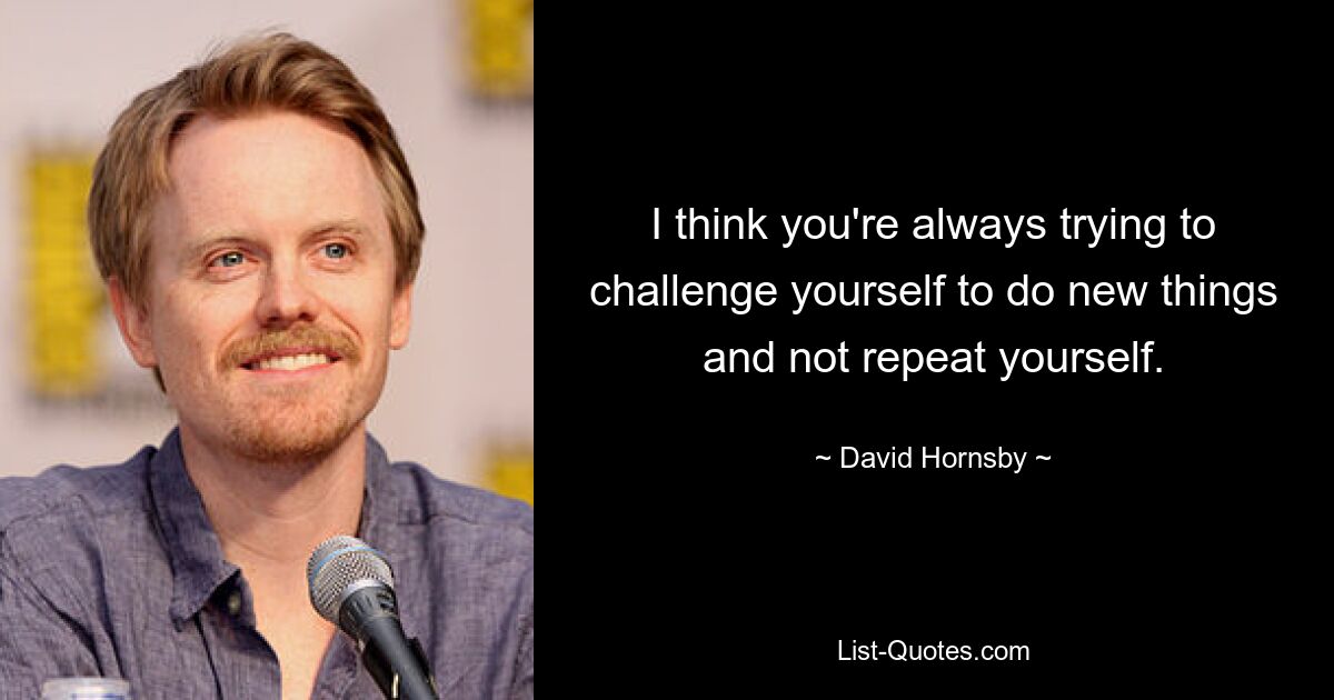 I think you're always trying to challenge yourself to do new things and not repeat yourself. — © David Hornsby