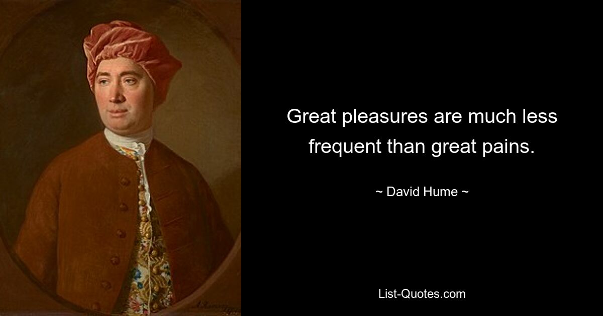 Great pleasures are much less frequent than great pains. — © David Hume