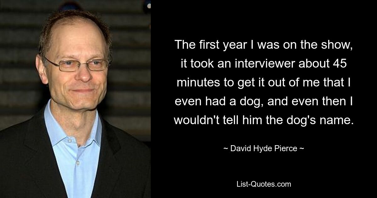 The first year I was on the show, it took an interviewer about 45 minutes to get it out of me that I even had a dog, and even then I wouldn't tell him the dog's name. — © David Hyde Pierce