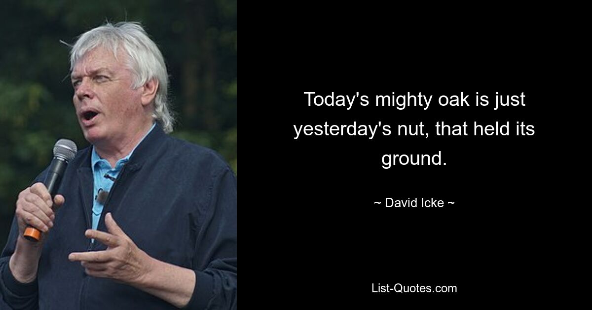 Today's mighty oak is just yesterday's nut, that held its ground. — © David Icke