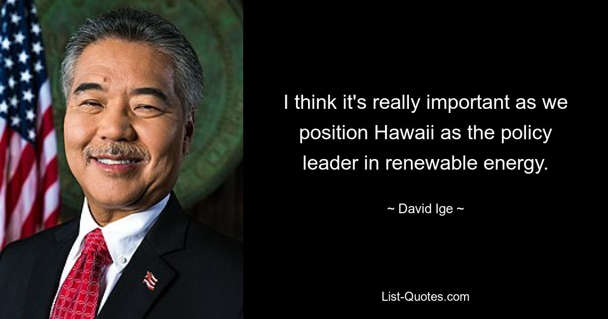 I think it's really important as we position Hawaii as the policy leader in renewable energy. — © David Ige