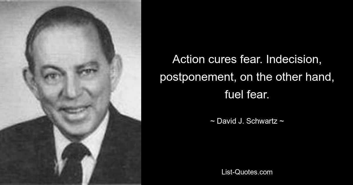 Action cures fear. Indecision, postponement, on the other hand, fuel fear. — © David J. Schwartz