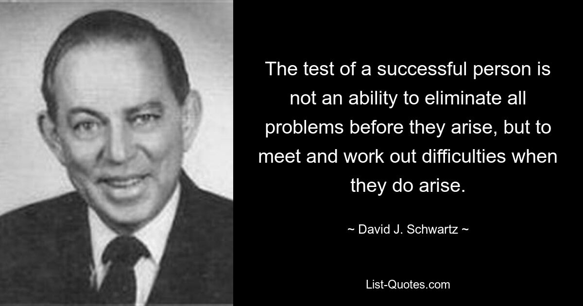 The test of a successful person is not an ability to eliminate all problems before they arise, but to meet and work out difficulties when they do arise. — © David J. Schwartz