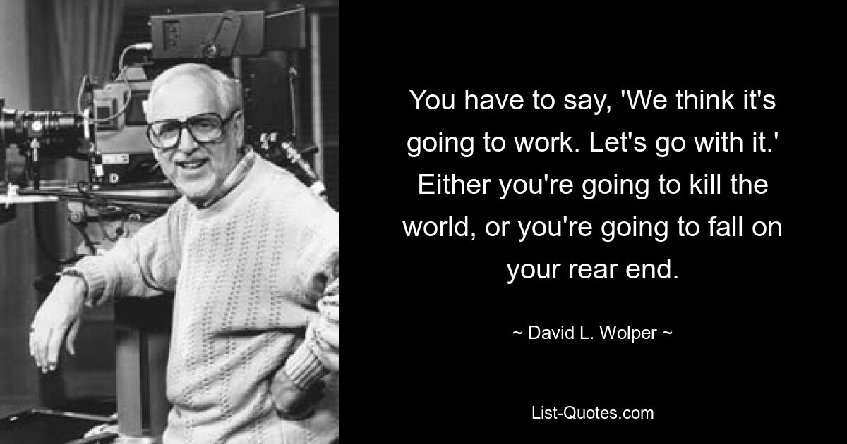 Вы должны сказать: «Мы думаем, что это сработает». Давайте продолжим. Либо ты убьешь мир, либо упадешь на зад. — © Дэвид Л. Вулпер