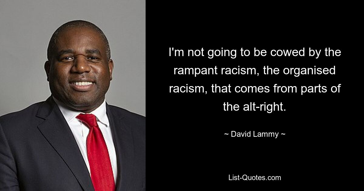 I'm not going to be cowed by the rampant racism, the organised racism, that comes from parts of the alt-right. — © David Lammy