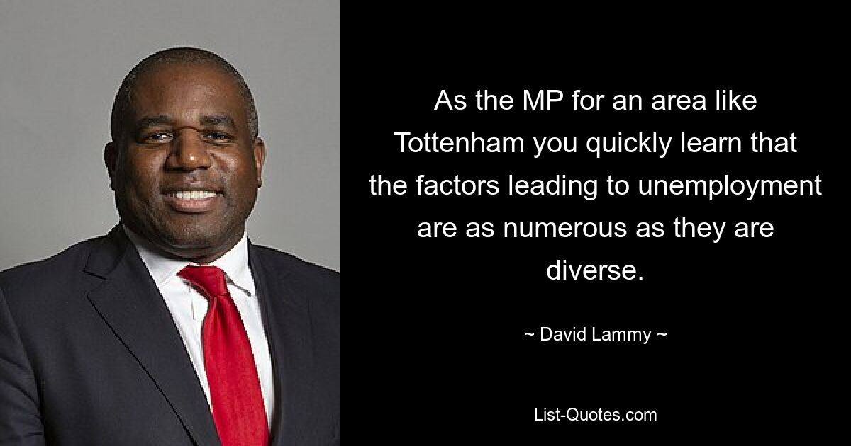 As the MP for an area like Tottenham you quickly learn that the factors leading to unemployment are as numerous as they are diverse. — © David Lammy