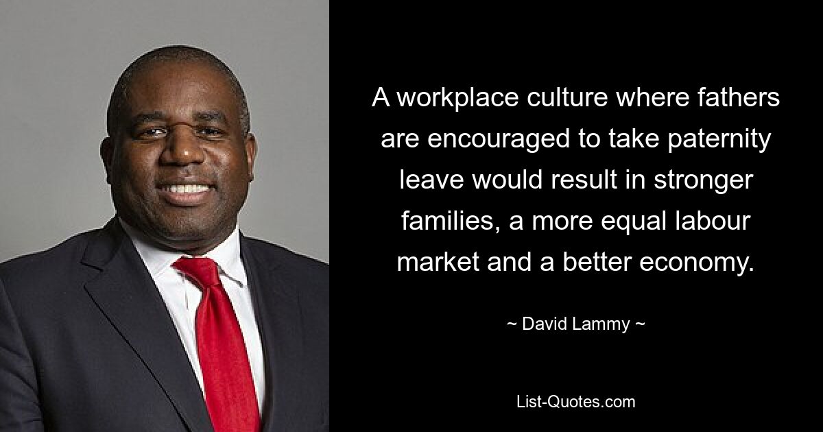 A workplace culture where fathers are encouraged to take paternity leave would result in stronger families, a more equal labour market and a better economy. — © David Lammy