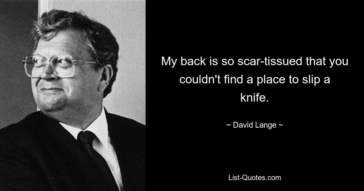 My back is so scar-tissued that you couldn't find a place to slip a knife. — © David Lange